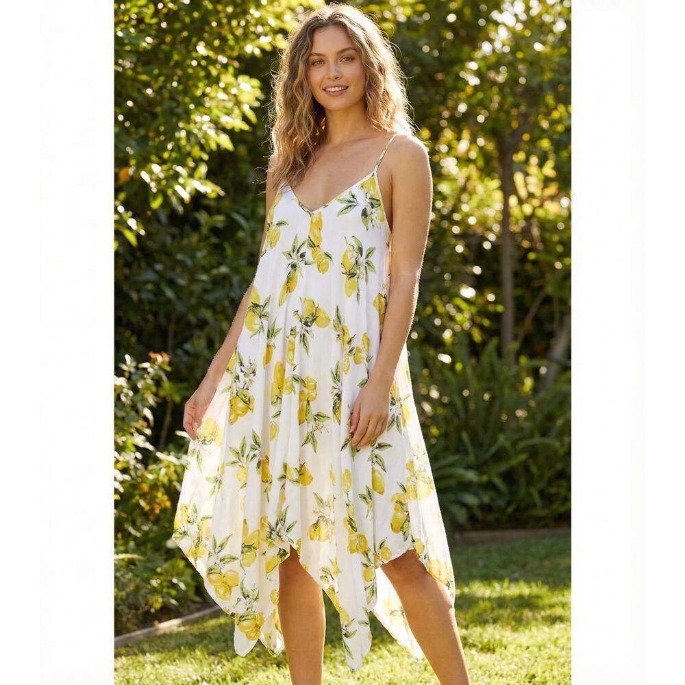 Goa Beachwear by Japna Womens XL White and Yellow Lemons Sundress Rayon - Picture 6 of 7